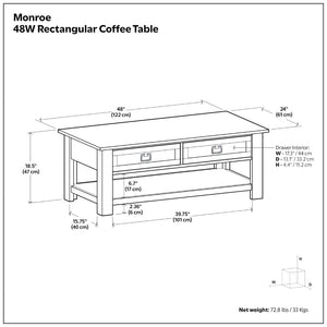 English Elm Monroe Solid Acacia Wood Coffee Table with Storage Drawers for Farmhouse Living Rooms B136P515444
