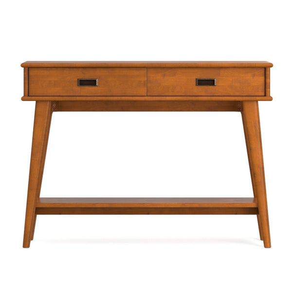 English Elm Draper Solid Wood Console Table Mid-century Entryway Piece with Drawers and Open Shelf B136P515445