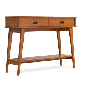 English Elm Draper Solid Wood Console Table Mid-century Entryway Piece with Drawers and Open Shelf B136P515445