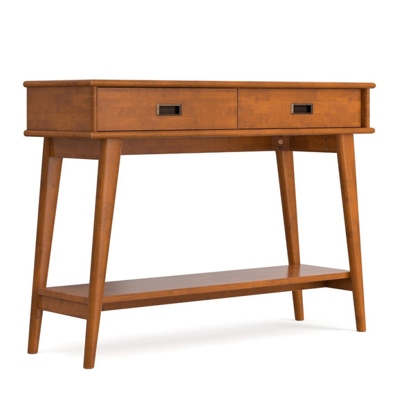 English Elm Draper Solid Wood Console Table Mid-century Entryway Piece with Drawers and Open Shelf B136P515445