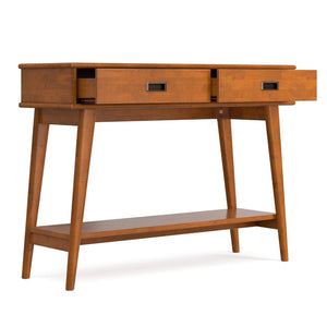 English Elm Draper Solid Wood Console Table Mid-century Entryway Piece with Drawers and Open Shelf B136P515445
