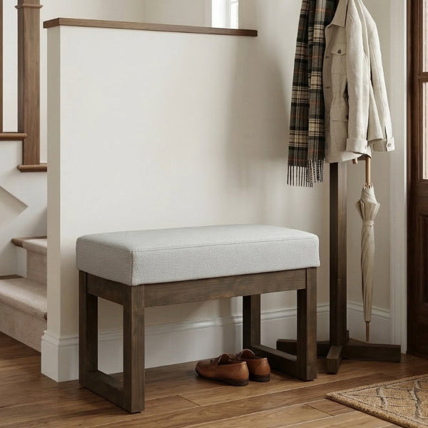 English Elm Milltown Compact Linen Upholstered Ottoman Bench for Bedroom Entryway or Reading Nook B136P515446