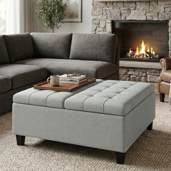 English Elm Harrison Tufted Storage Ottoman Lift Top Coffee Table for Living Room Decor B136P515448