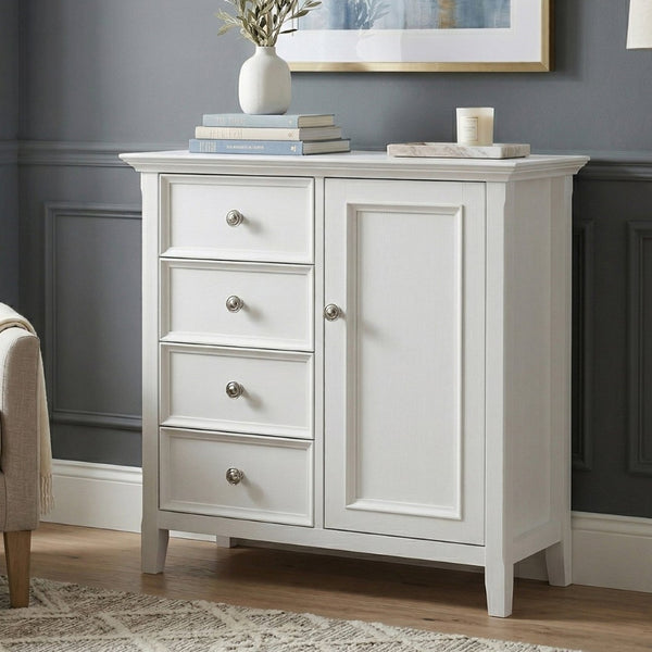 English Elm Amherst White Pine Storage Cabinet with Four Drawers and Bronze Hardware for Any Room B136P519006