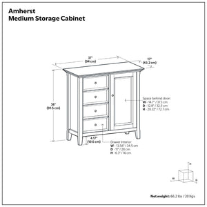 English Elm Amherst White Pine Storage Cabinet with Four Drawers and Bronze Hardware for Any Room B136P519006