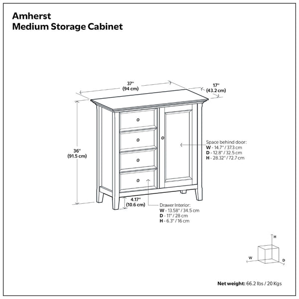 English Elm Amherst White Pine Storage Cabinet with Four Drawers and Bronze Hardware for Any Room B136P519006