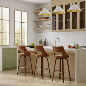 English Elm Dallyn Swivel Counterstools Set of 2 Faux Leather Seats Walnut Frame Kitchen Bar B136P529264