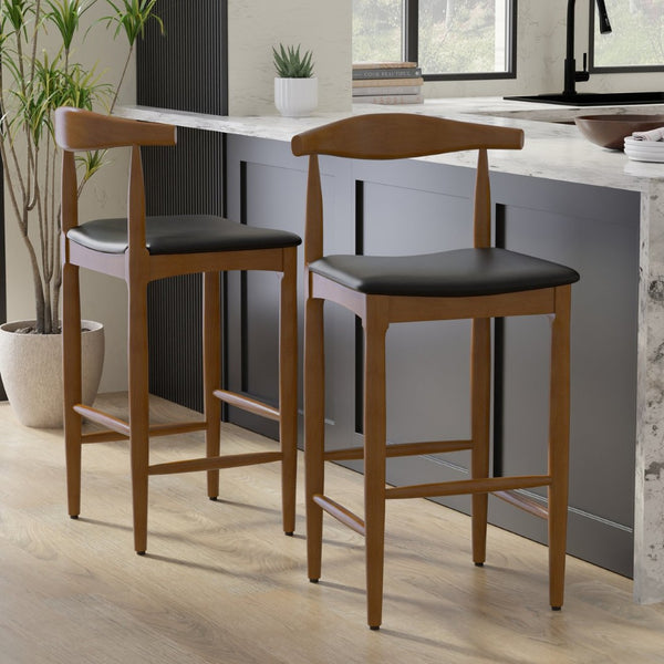 English Elm Molly Mid-Century Barstool Solid Beech Wood Frame Padded Faux Leather Kitchen Seat B136P529265