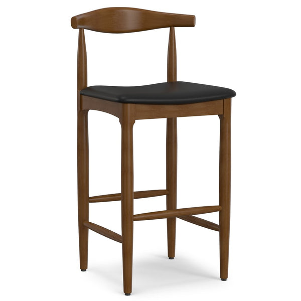 English Elm Molly Mid-Century Barstool Solid Beech Wood Frame Padded Faux Leather Kitchen Seat B136P529265