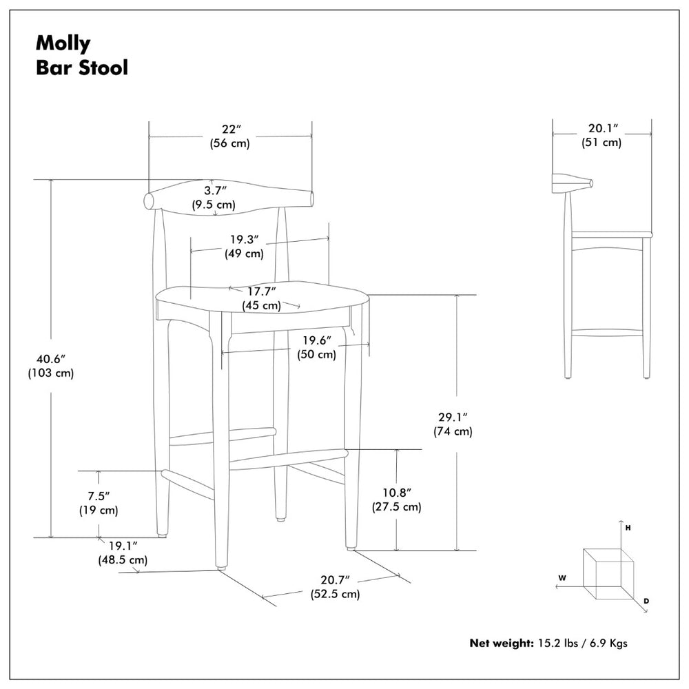 English Elm Molly Mid-Century Barstool Solid Beech Wood Frame Padded Faux Leather Kitchen Seat B136P529265