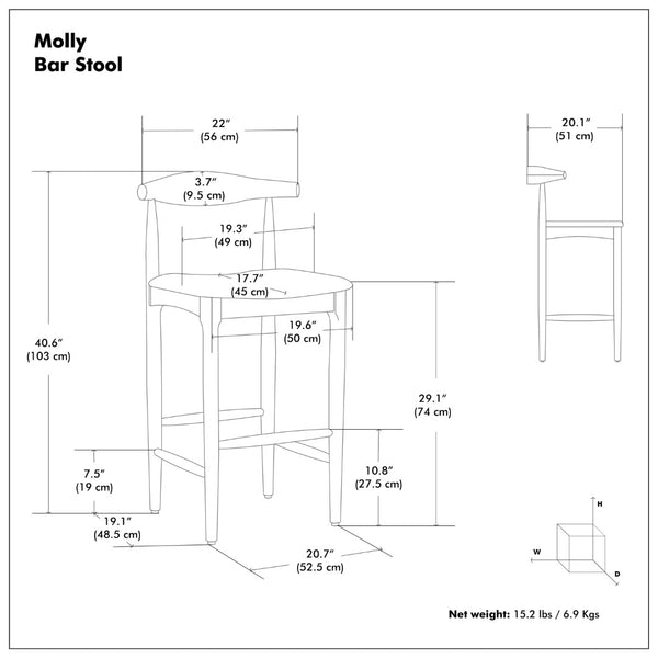 English Elm Molly Mid-Century Barstool Solid Beech Wood Frame Padded Faux Leather Kitchen Seat B136P529265
