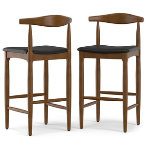 English Elm Molly Mid-Century Barstool Solid Beech Wood Frame Padded Faux Leather Kitchen Seat B136P529265