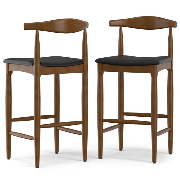 English Elm Molly Mid-Century Barstool Solid Beech Wood Frame Padded Faux Leather Kitchen Seat B136P529265