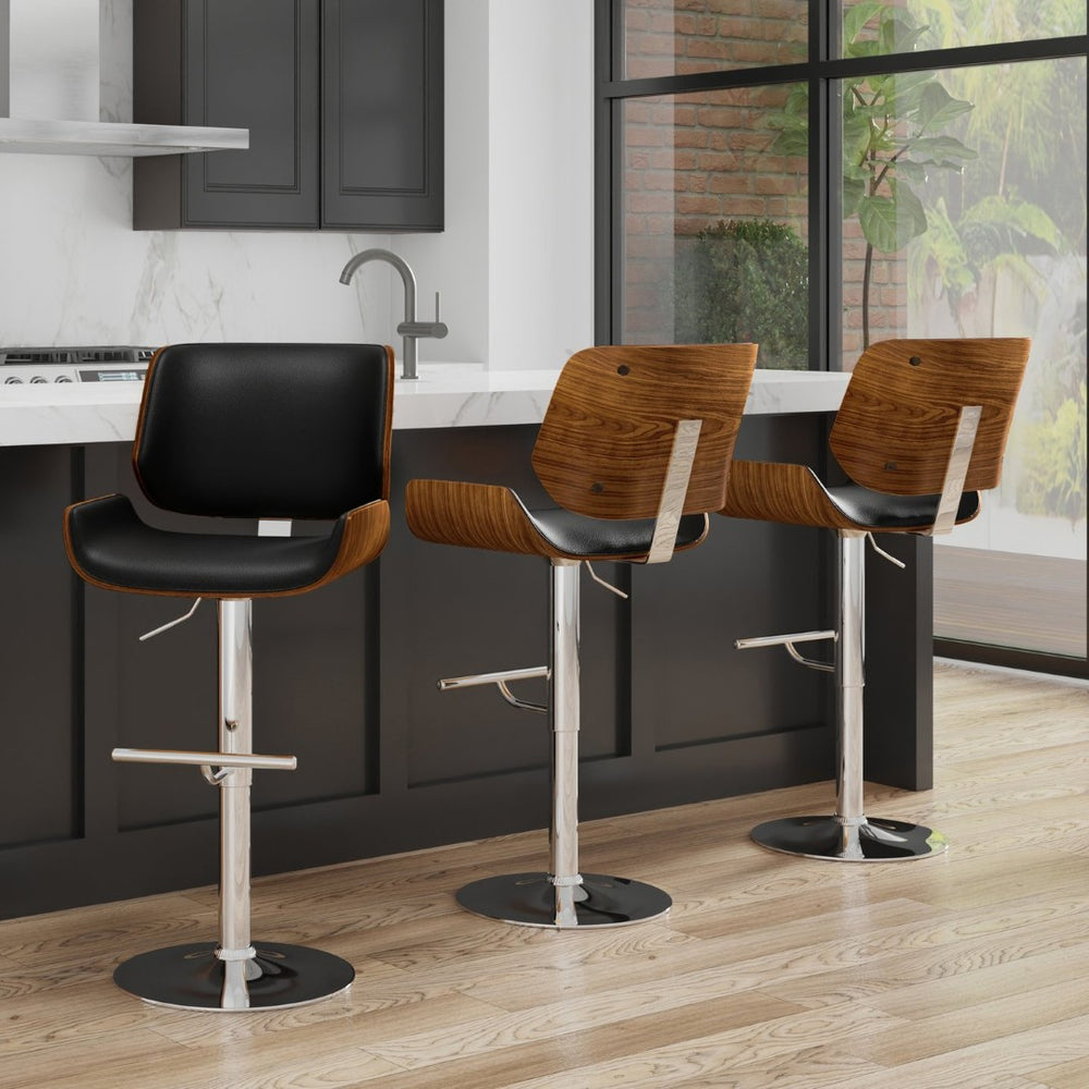 English Elm Dixie Bentwood Swivel Barstool with Walnut Veneer and Chrome Base for Kitchen Islands B136P529266