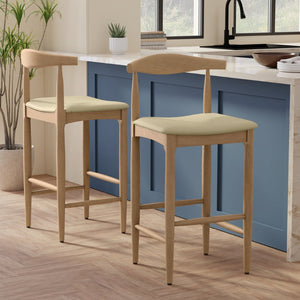 English Elm Molly Mid-Century Bar Stool with Beech Wood Legs and Faux Leather Padded Seat B136P529267