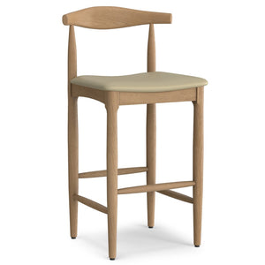 English Elm Molly Mid-Century Bar Stool with Beech Wood Legs and Faux Leather Padded Seat B136P529267