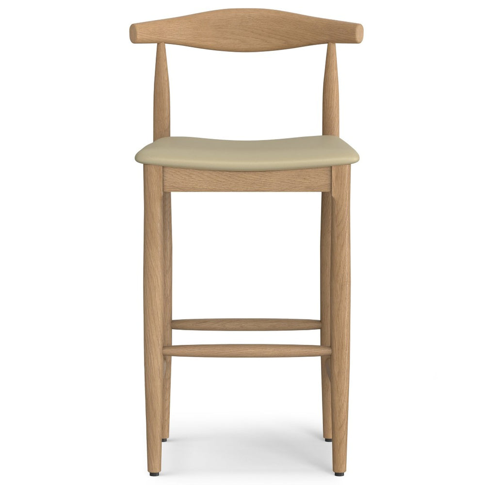 English Elm Molly Mid-Century Bar Stool with Beech Wood Legs and Faux Leather Padded Seat B136P529267