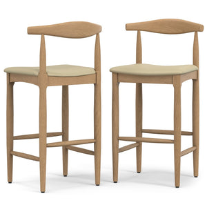 English Elm Molly Mid-Century Bar Stool with Beech Wood Legs and Faux Leather Padded Seat B136P529267