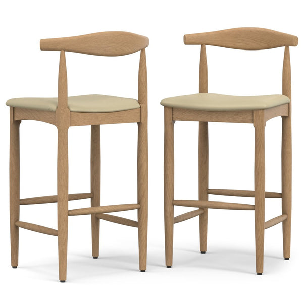 English Elm Molly Mid-Century Bar Stool with Beech Wood Legs and Faux Leather Padded Seat B136P529267