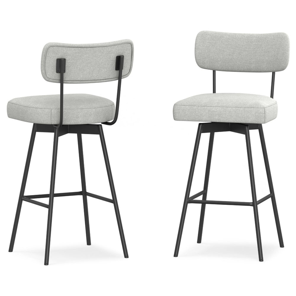 English Elm Giselle Upholstered Swivel Barstools Set of 2 with Grey Fabric and Black Metal Frame B136P529269