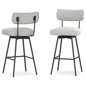 English Elm Giselle Upholstered Swivel Barstools Set of 2 with Grey Fabric and Black Metal Frame B136P529269
