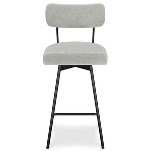 English Elm Giselle Upholstered Swivel Barstools Set of 2 with Grey Fabric and Black Metal Frame B136P529269