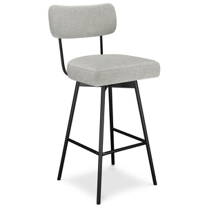 English Elm Giselle Upholstered Swivel Barstools Set of 2 with Grey Fabric and Black Metal Frame B136P529269