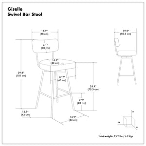 English Elm Giselle Upholstered Swivel Barstools Set of 2 with Grey Fabric and Black Metal Frame B136P529269