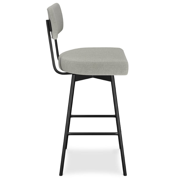 English Elm Giselle Upholstered Swivel Barstools Set of 2 with Grey Fabric and Black Metal Frame B136P529269