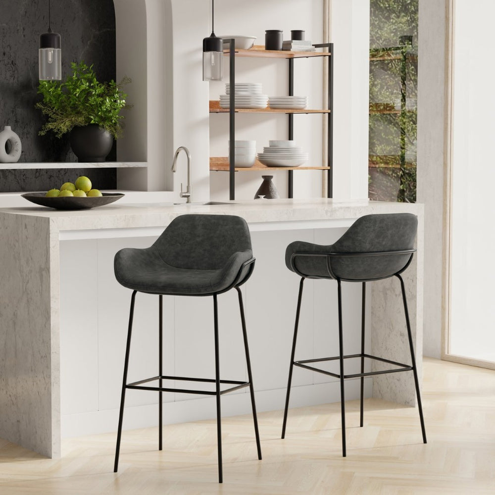 English Elm Mira Industrial Bar Stool Faux Leather Seat Matte Black Frame for Kitchen Islands B136P529270