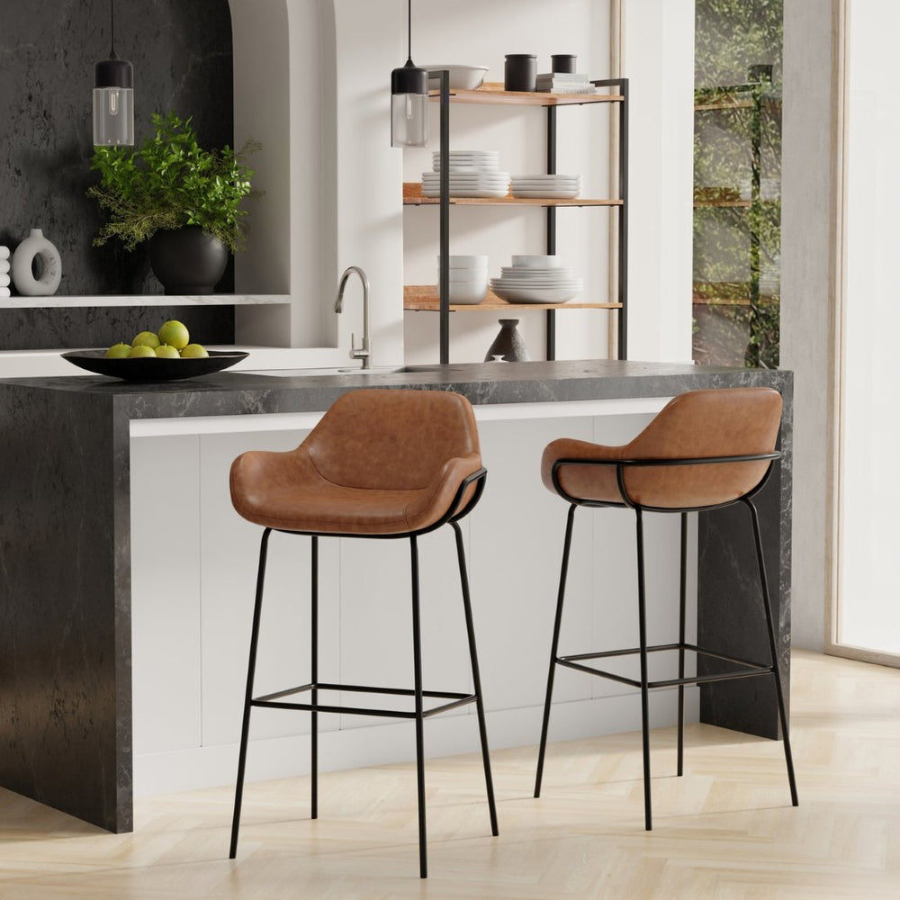 English Elm Mira Faux Leather Bar Stool with Padded Seat and Matte Black Steel Frame B136P529272