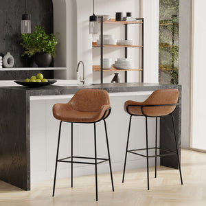 English Elm Mira Faux Leather Bar Stool with Padded Seat and Matte Black Steel Frame B136P529272