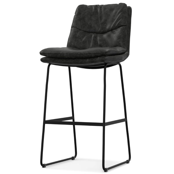 English Elm Danika Tufted Faux Leather Barstools Set Industrial Iron Base Kitchen Island B136P529273