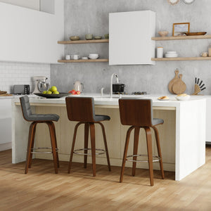 English Elm Roland Swivel Barstool Linen Upholstered Bentwood Mid-century Modern Kitchen Island Seat B136P529274