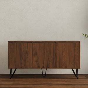 English Elm Hunter Walnut Veneer Sideboard with Hairpin Legs and Concealed Storage for Dining Rooms B136P529275