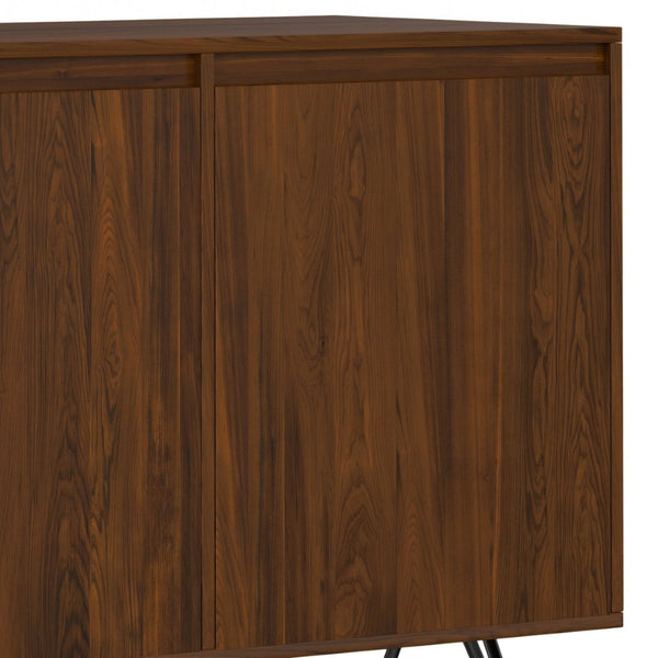 English Elm Hunter Walnut Veneer Sideboard with Hairpin Legs and Concealed Storage for Dining Rooms B136P529275