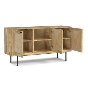 English Elm Reeves Solid Mango Wood Sideboard with Woven Raffia Doors and Iron Base B136P529276