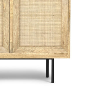 English Elm Reeves Solid Mango Wood Sideboard with Woven Raffia Doors and Iron Base B136P529276