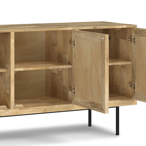 English Elm Reeves Solid Mango Wood Sideboard with Woven Raffia Doors and Iron Base B136P529276