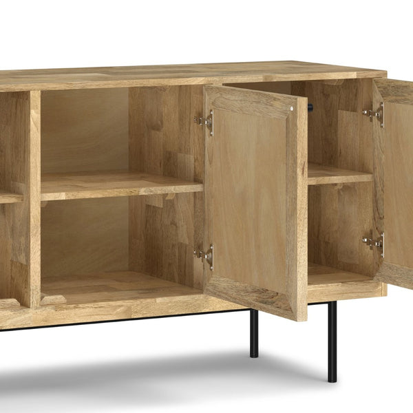 English Elm Reeves Solid Mango Wood Sideboard with Woven Raffia Doors and Iron Base B136P529276