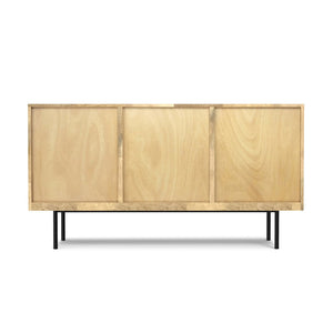 English Elm Reeves Solid Mango Wood Sideboard with Woven Raffia Doors and Iron Base B136P529276