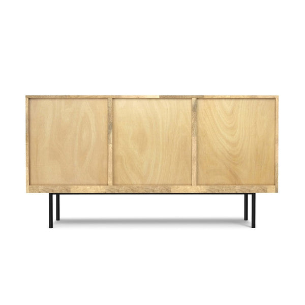 English Elm Reeves Solid Mango Wood Sideboard with Woven Raffia Doors and Iron Base B136P529276