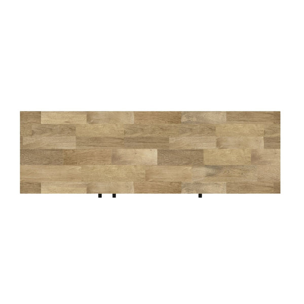 English Elm Reeves Solid Mango Wood Sideboard with Woven Raffia Doors and Iron Base B136P529276