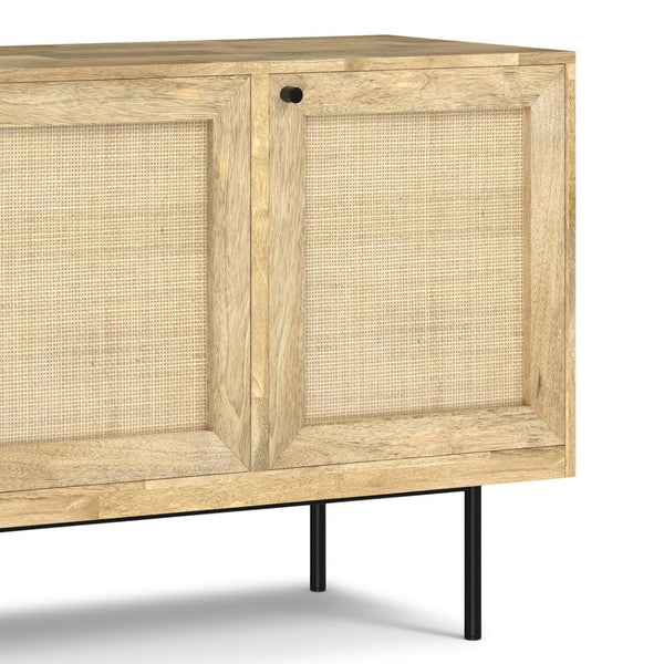 English Elm Reeves Solid Mango Wood Sideboard with Woven Raffia Doors and Iron Base B136P529276