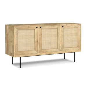 English Elm Reeves Solid Mango Wood Sideboard with Woven Raffia Doors and Iron Base B136P529276
