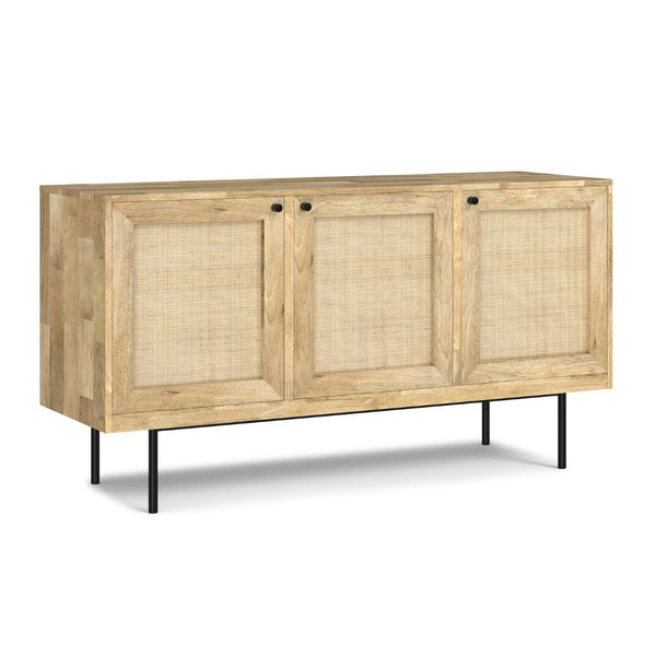 English Elm Reeves Solid Mango Wood Sideboard with Woven Raffia Doors and Iron Base B136P529276