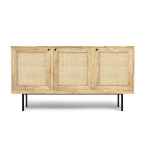 English Elm Reeves Solid Mango Wood Sideboard with Woven Raffia Doors and Iron Base B136P529276
