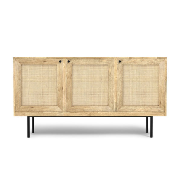 English Elm Reeves Solid Mango Wood Sideboard with Woven Raffia Doors and Iron Base B136P529276