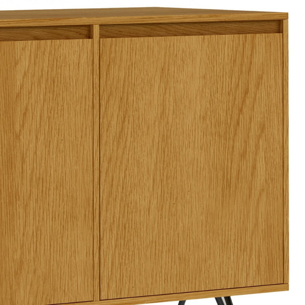 English Elm Hunter Oak Veneer Sideboard with Hairpin Legs for Modern Dining Room Storage B136P529277