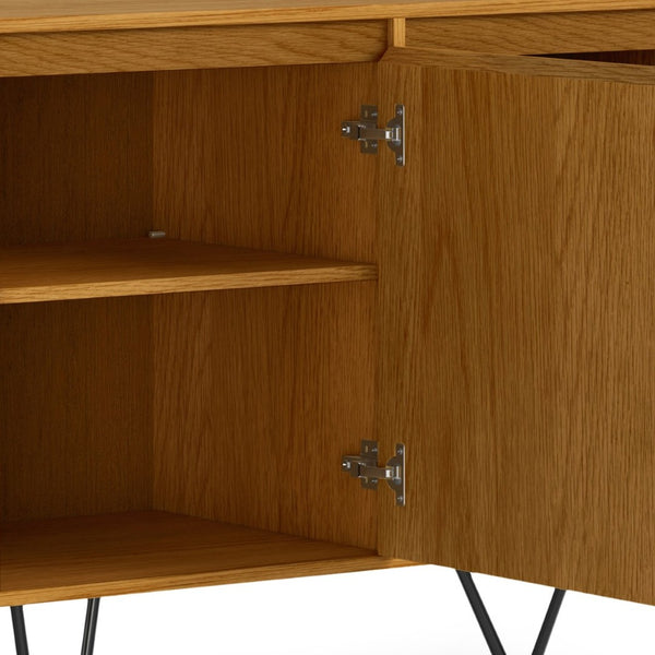 English Elm Hunter Oak Veneer Sideboard with Hairpin Legs for Modern Dining Room Storage B136P529277
